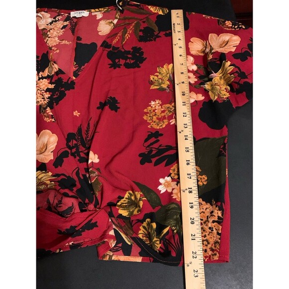 Umgee USA Womens Size Large L Top Floral Print Bishop Sleeve V Neck Waist Tie - Picture 6 of 6